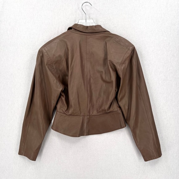 VINTAGE 80s Leather Jacket Womens Small Taupe Brown Cropped Julio De Rodriguez - Picture 4 of 16